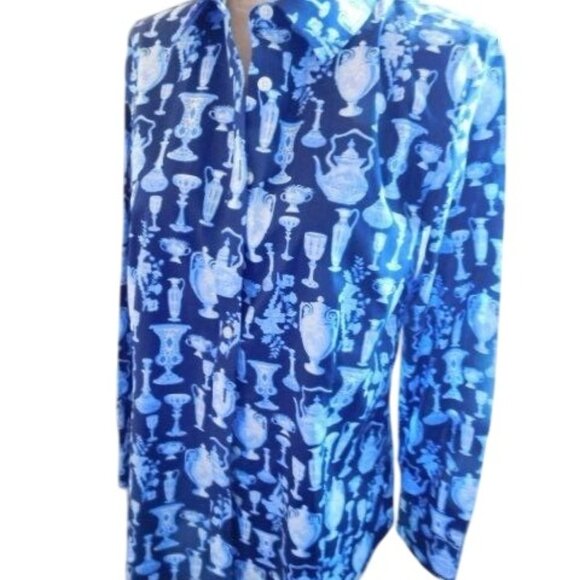 Talbots Size 6 Vases Print Button Down Long Sleeve Non Iron Shirt NWT - Picture 2 of 3